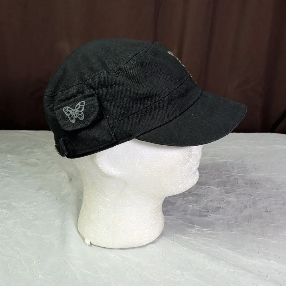 Del Sol Hat Womens Butterfly Sparkle Logo Black Adjustable Casual Y2K Bling